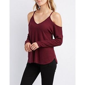 Waffle cold shoulder top